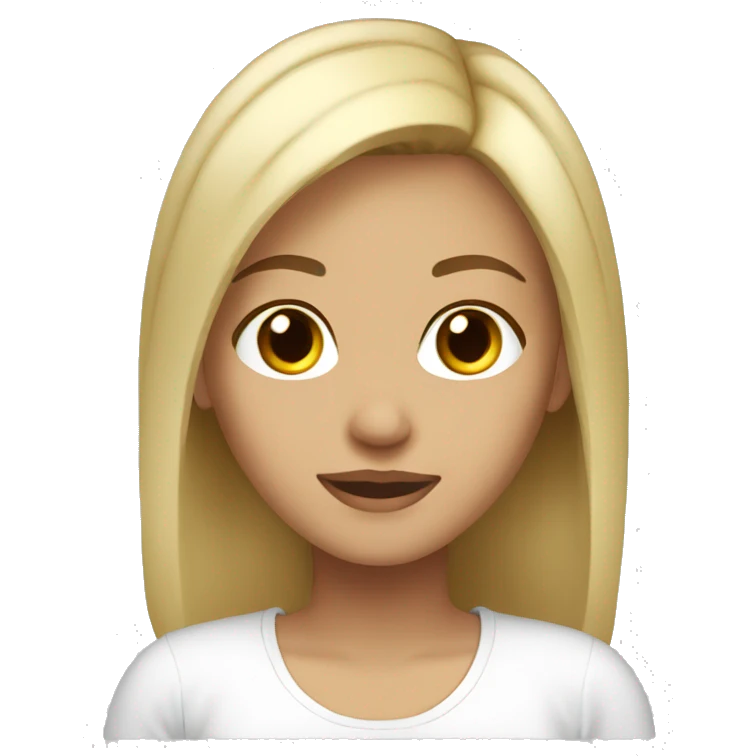 girl, blonde, short straight hair, brown eyes, light skin, white T-shirt emoji