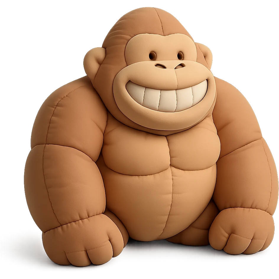 gorilla with a big toothy grin, soft edges, cushion style, no background emoji
