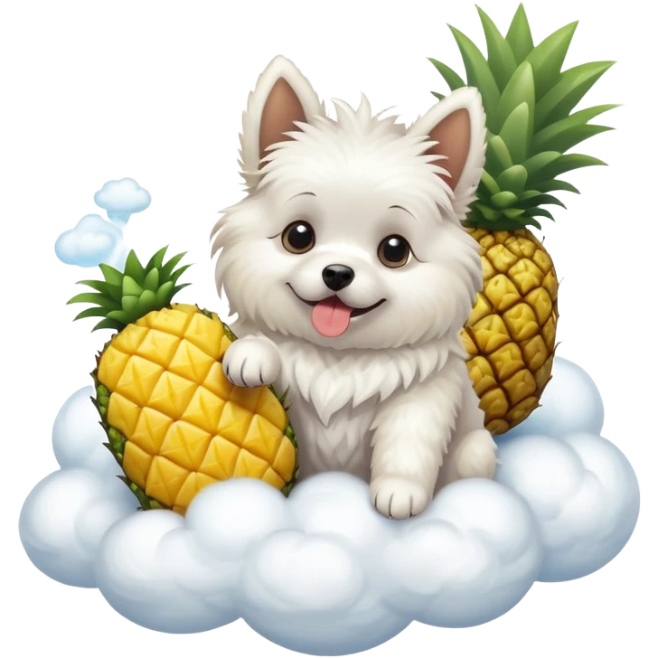 a dog on a cloud eating pineapple  emoji