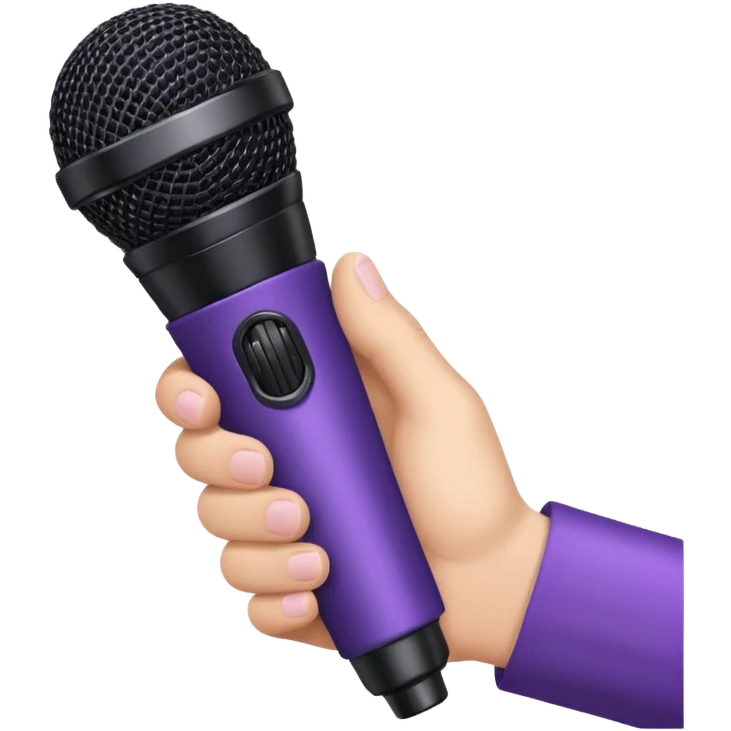hand holding black stage microphone with purple strip on bottom emoji