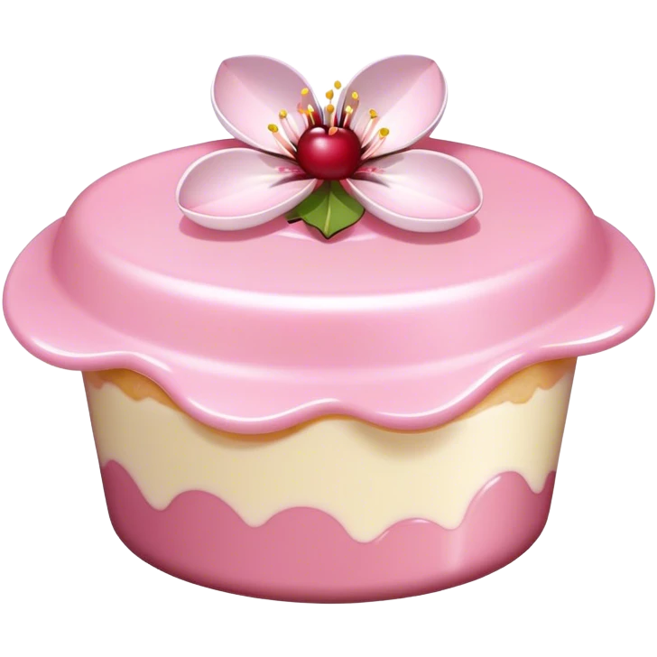 A cherry blossom on the light pink pudding emoji