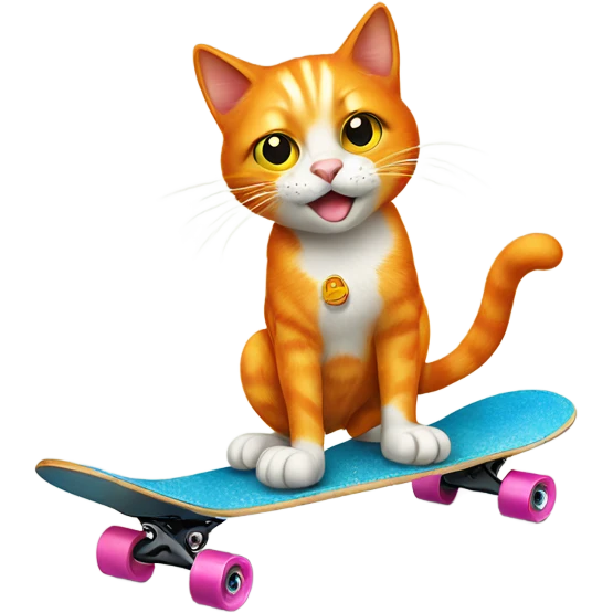 orange cat standing on one paw on a skateboard  emoji