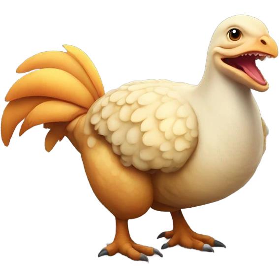 A dinosaur riding a chicken emoji