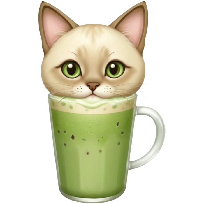 Siamese Cat holding in its paws an iced matcha latte emoji