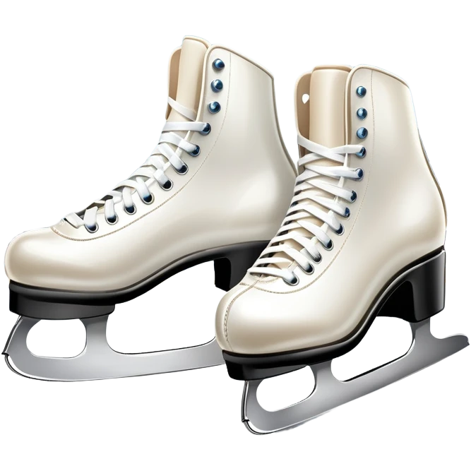 An icon showing The rink is surrounded by cheering spectators and soft arena lights, creating a beautiful, dynamic atmosphere. a pair of elegant figure skates placed on the smooth, sparkling ice of a grand ice arena. Transparent background highlights the grace and beauty of figure skating. emoji