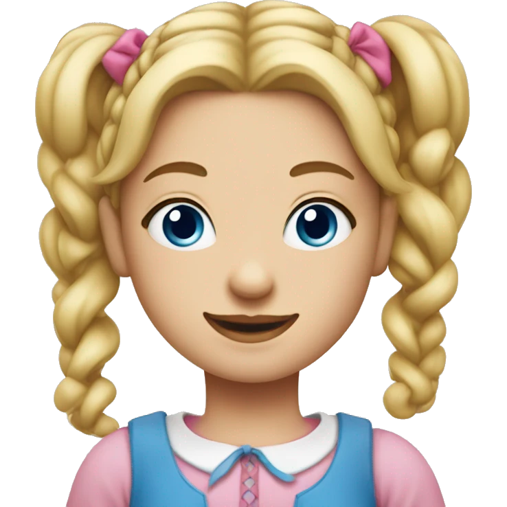 Girl with blond pigtails and pink antiques on pigtails and blue eyes emoji