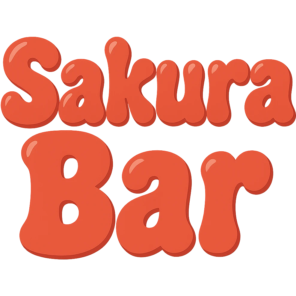 Make the word 'Sakura' larger than 'Bar' in the same extra puffy, red bubble letter style, whimsical and lighthearted, with a transparent background. Maintain the extra puffy, red bubble letter style with a whimsical and lighthearted feel. emoji