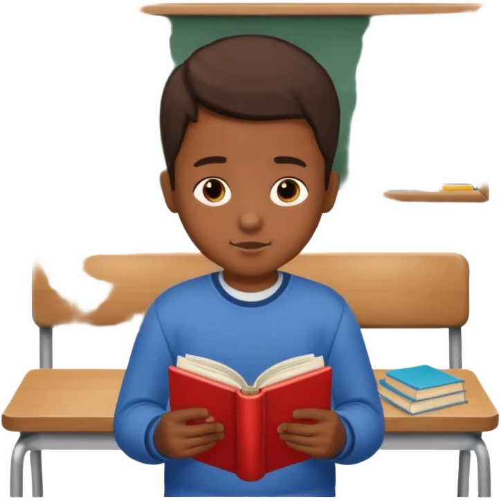 Boy  sitting at school reading with his back to the camera emoji