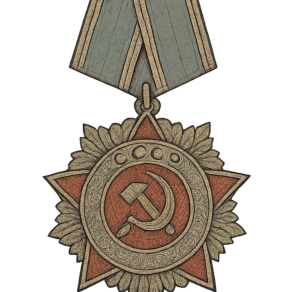 Soviet military medal, gold and red enamel, ornate, classic USSR design emoji