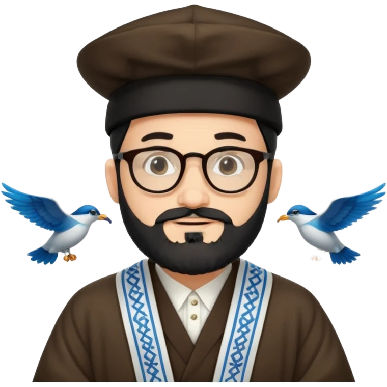 rabbi with a black hat, glasses, and blackish beard, flying to israel emoji