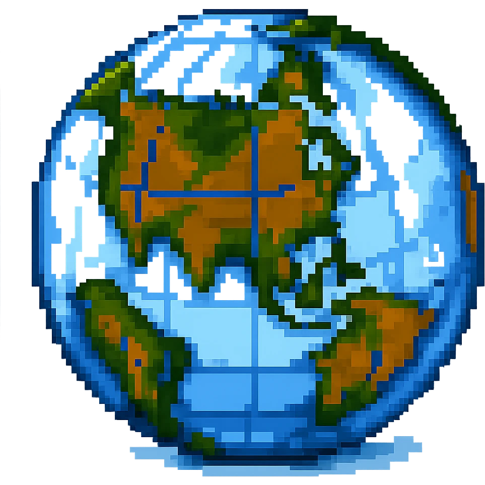Add more 3D depth and shading to this pixel art globe icon, enhance highlights and shadows, keep background transparent, maintain pixel art style with enhanced 3D effect and lighting. emoji