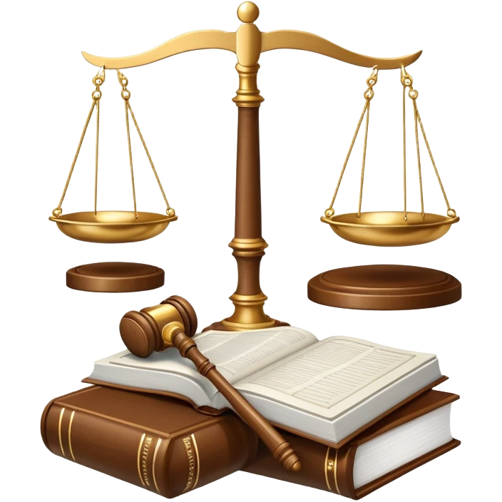An icon featuring scales of justice, a gavel, and a legal book, symbolizing the study of law. The design includes courthouse pillars in the background, representing authority and legal systems. Transparent background highlights the principles of justice, order, and legal education. emoji