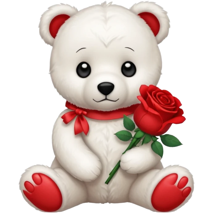 Cute white teddy bear with sad puppy dog eyes holding roses  emoji