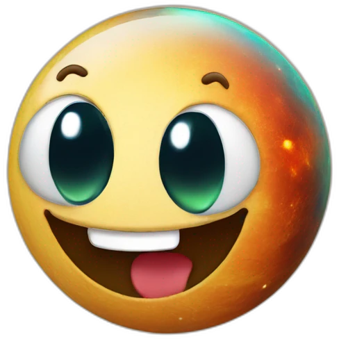 planet with a happy face and silly eyes emoji