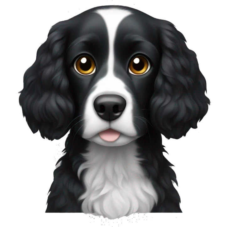 Small completely black spaniel with black fur on his whole face and white fur only on his chest emoji