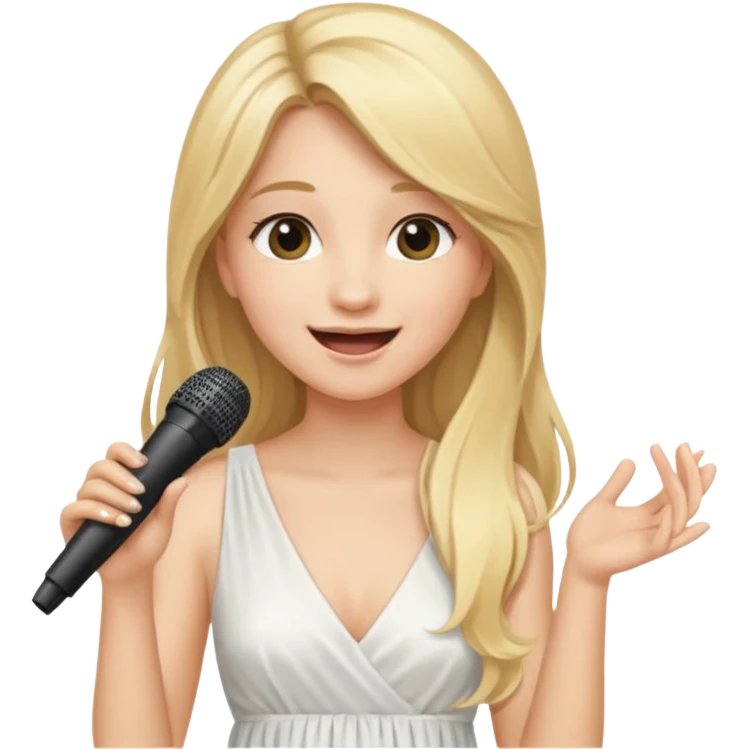 Singer Young woman – long blonde hair, around 20s, white dress, singing into mic emoji