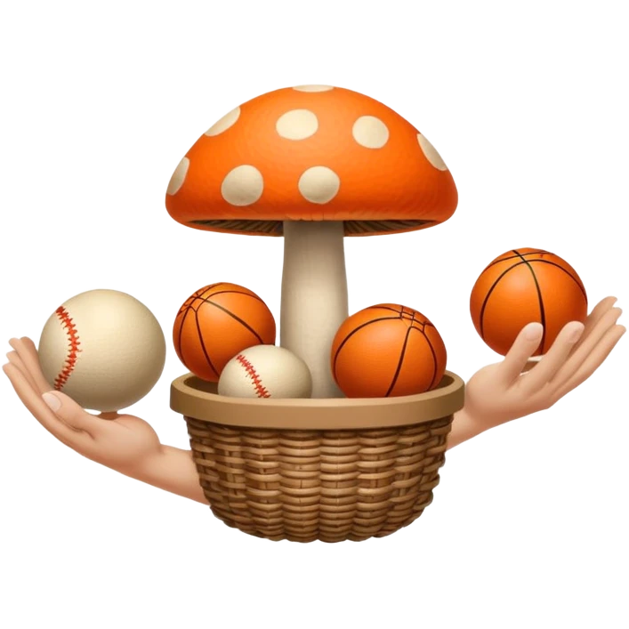 Arm with mushroom cap in place of wrist and hand with two basket balls at the base of the arm right next to eachother  emoji