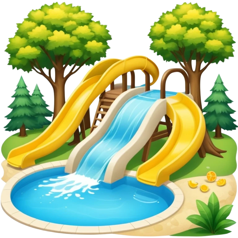 pool with yellow waterslide and trees emoji
