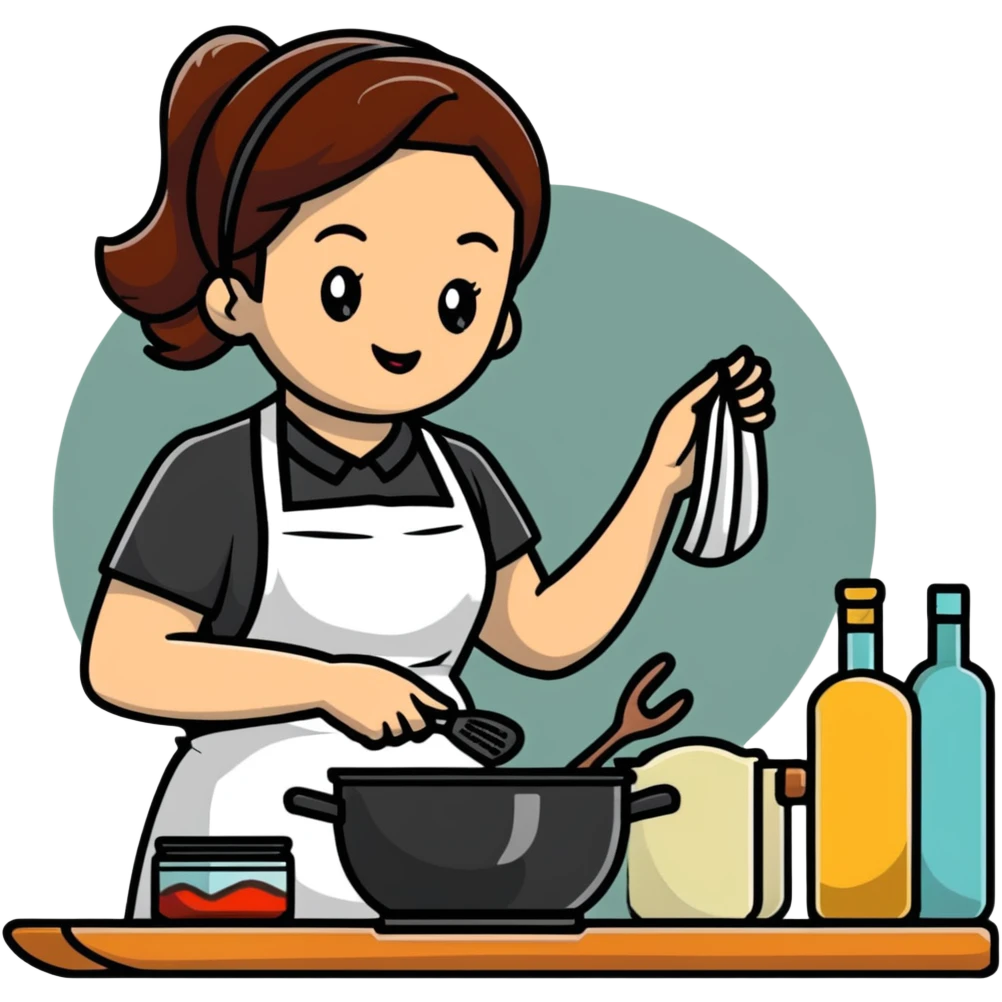 woman in kitchen with apron cooking emoji