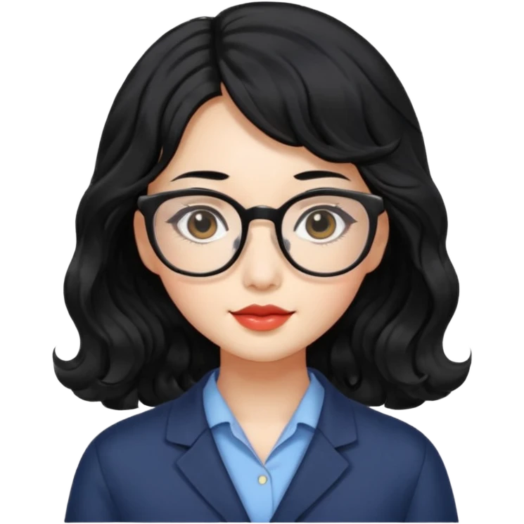 Beautiful girl,Black hair,wavy hair，long hair,Black eyes,Chinese, square glasses emoji
