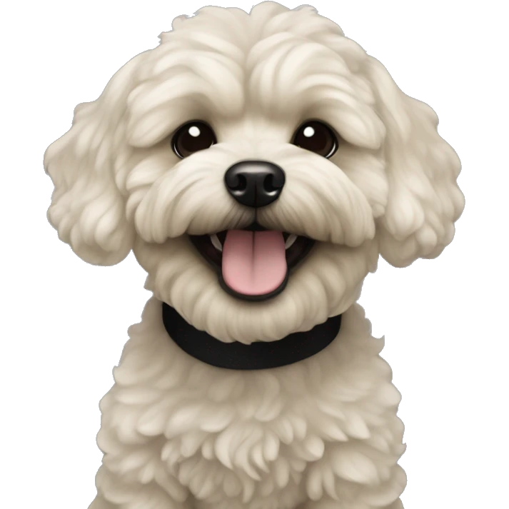 Maltipoo dog. All black in color everywhere. No other color. Extreme underbite with teeth showing  emoji