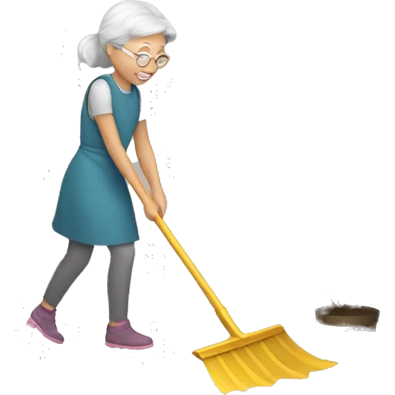 Girl raking leaves with old lady emoji