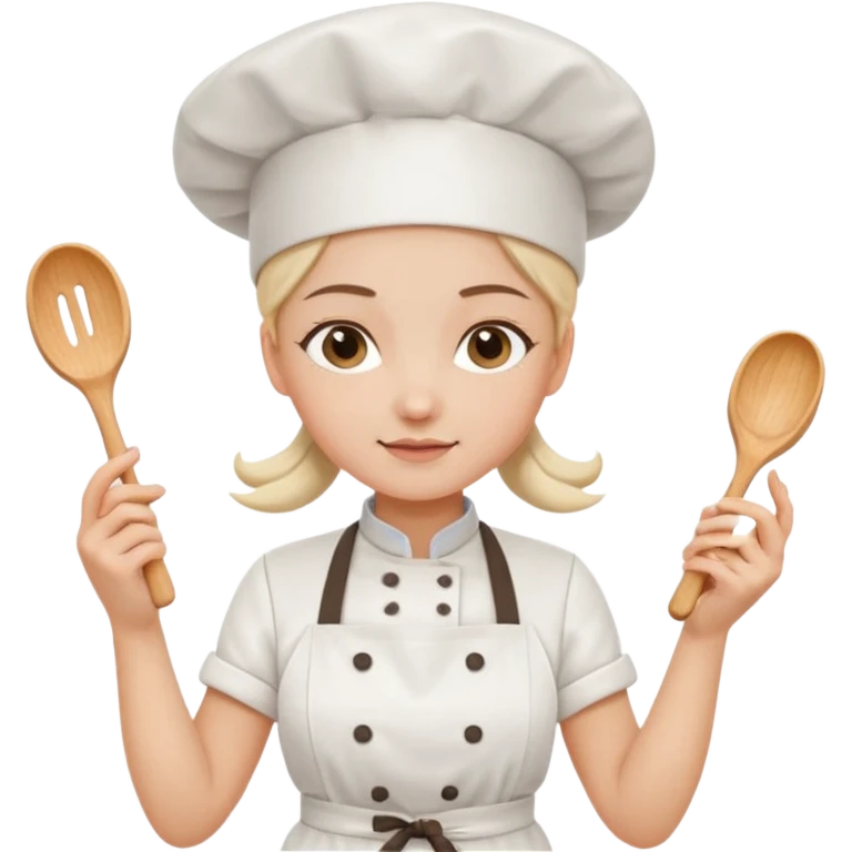 Young female baker - white chef hat, holding cream piping bags in both hands emoji