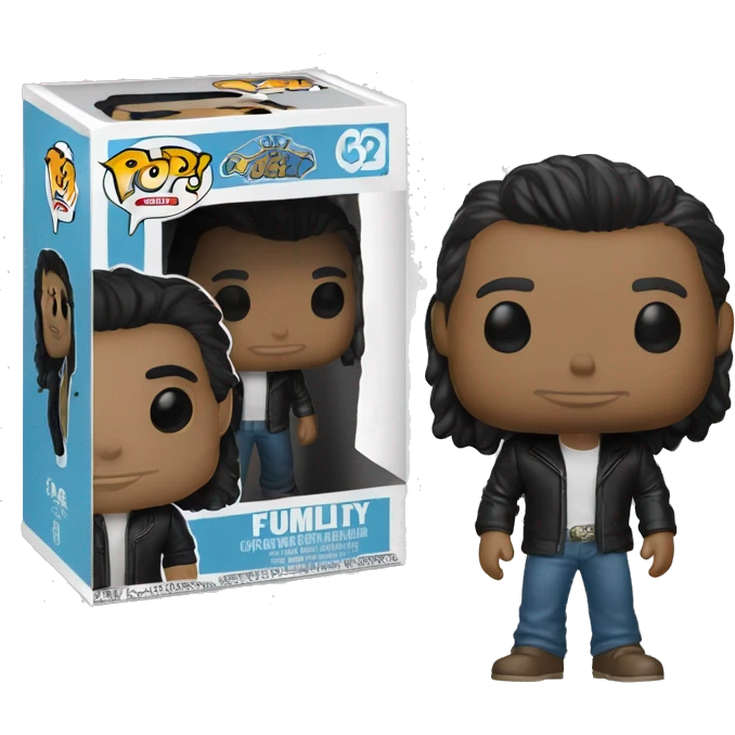 Un chico con cabello medio largo con corte Mullet y ropa elegante en estilo funko pop emoji