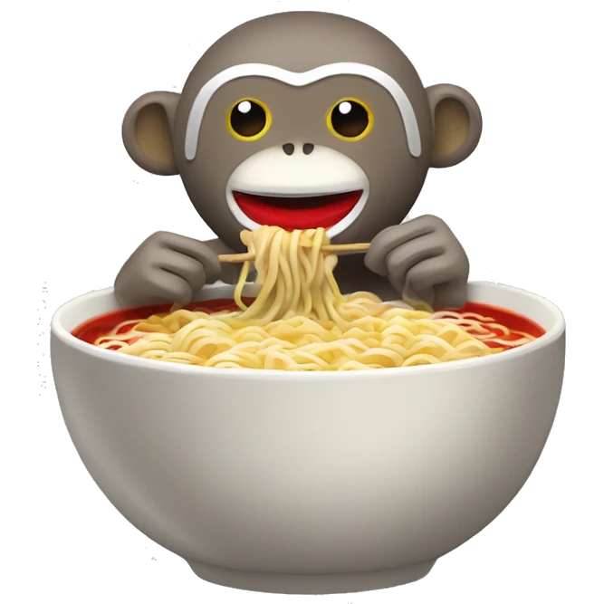 sock monkey eating ramen in a bowl  emoji