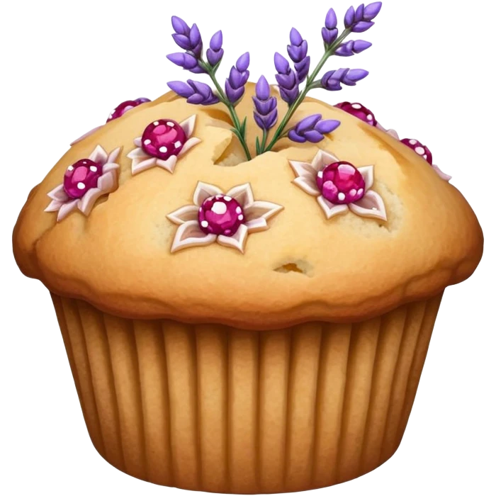 Lavender flower sprig muffin with berry and sugar crystals emoji