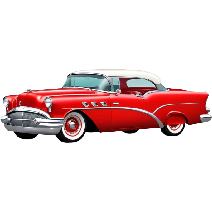 hot rod inspired by a 1956 Buick Century, vibrant color scheme, classic red with chrome and whitewall tires emoji