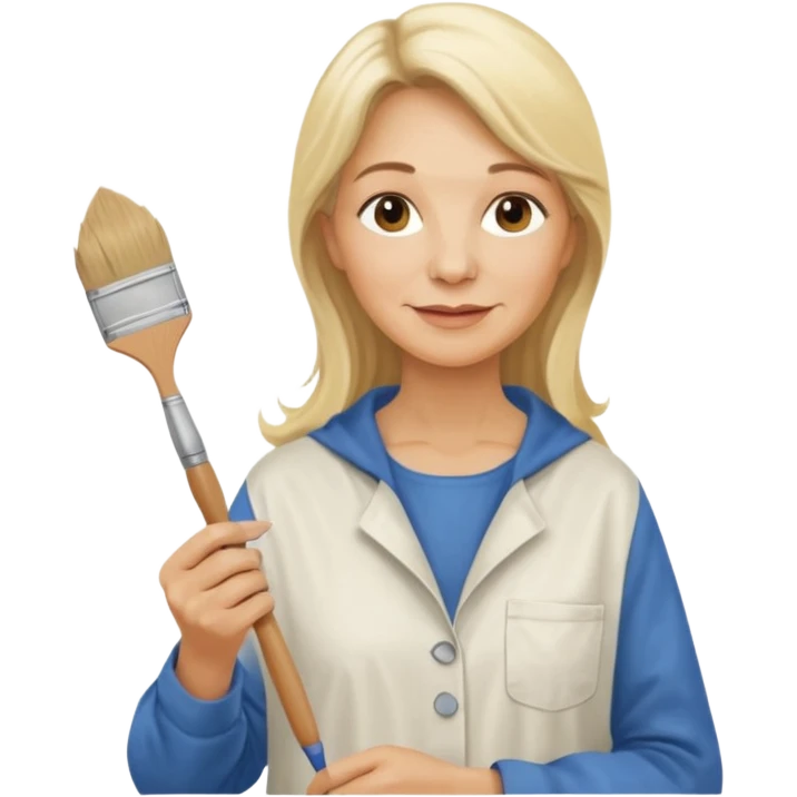 FEMME 55 ANS ET PLUS BLONDE CHEVEUX LONG  ARTISTE PEINTRE AVEC UN PINCEAU emoji