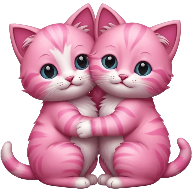 two hugging pink happy kittens emoji