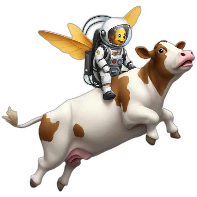 cow flying to space with a jetpack emoji