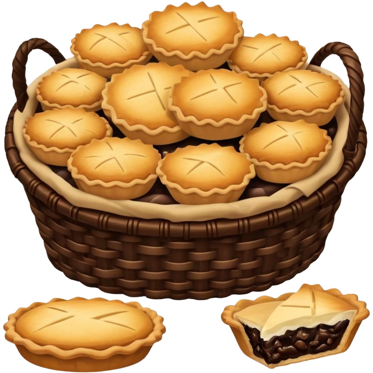 Dark Brown wicker basket with pies emoji