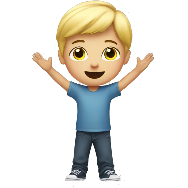 short blonde child with his arm extended straight out into the air emoji