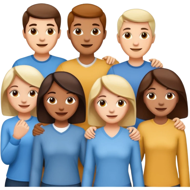 group of people standing together, showing unity and loyalty, cheerful expressions emoji