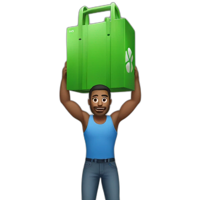 A man who lifts a giant Xbox  emoji