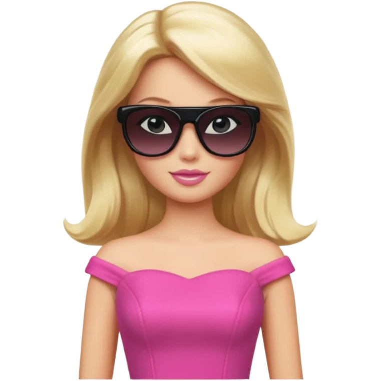 barbie with long blonde hair wear black sun glasses, pink dress emoji