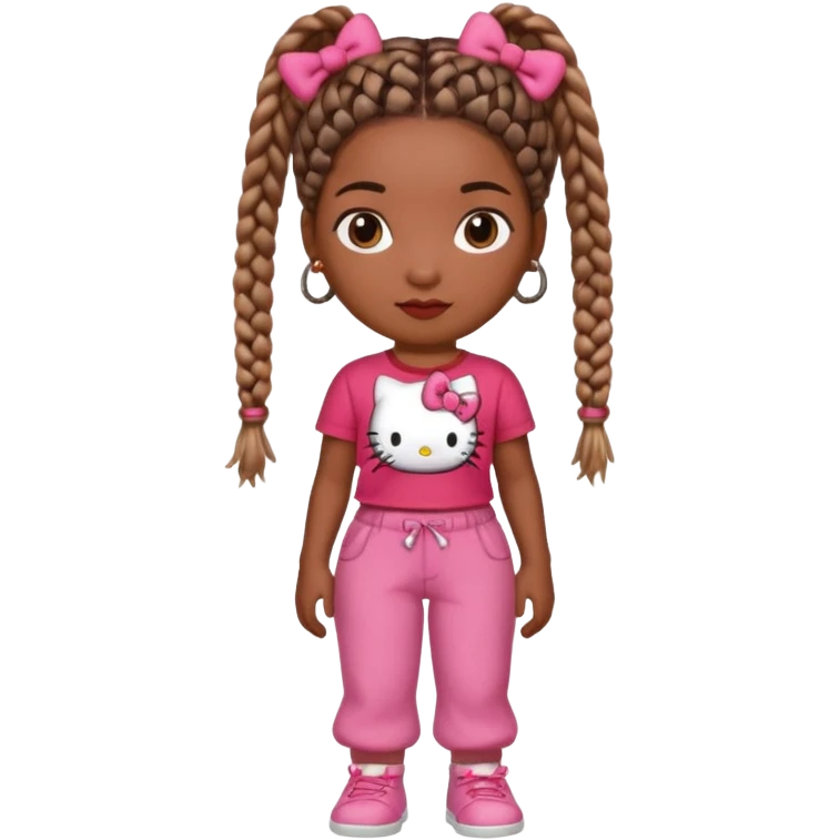 Girl with box braids red shirt and pink hello kitty pants  emoji