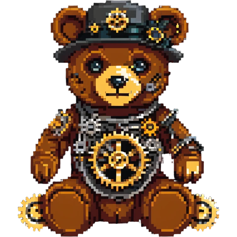 Steampunk Freddy bear with brass and gears emoji