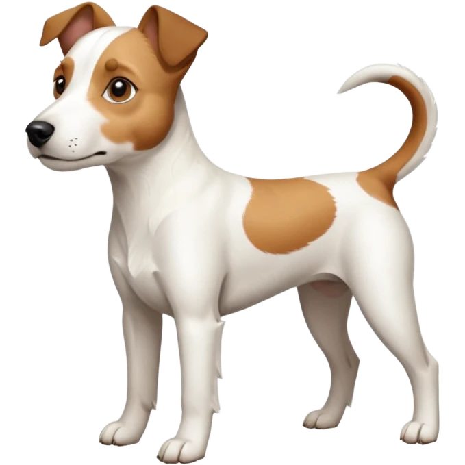 a full body large white parson russell terrier looking dog the size of a kelpie with light brown big ears and a light brown patch on one eye and a large snout emoji