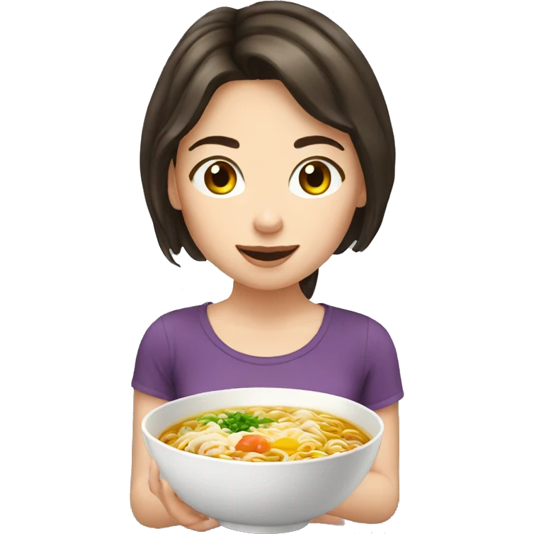 brunette white girl eat ramen emoji