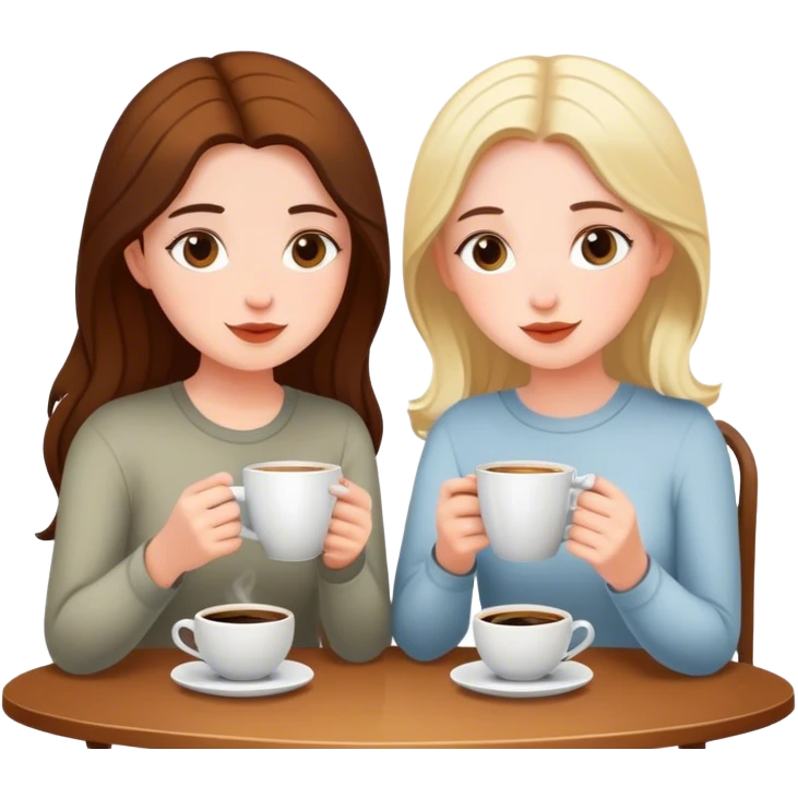 Cinematic realistic girlfriends sitting drinking coffee in a homely atmosphere emoji