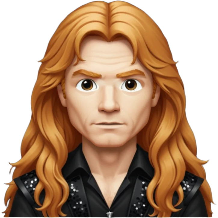 Dave Mustaine with long reddish blonde hair, black sequin outfit  emoji