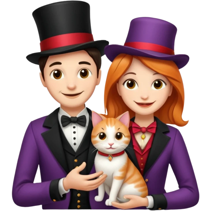 magician couple and their pet cat emoji