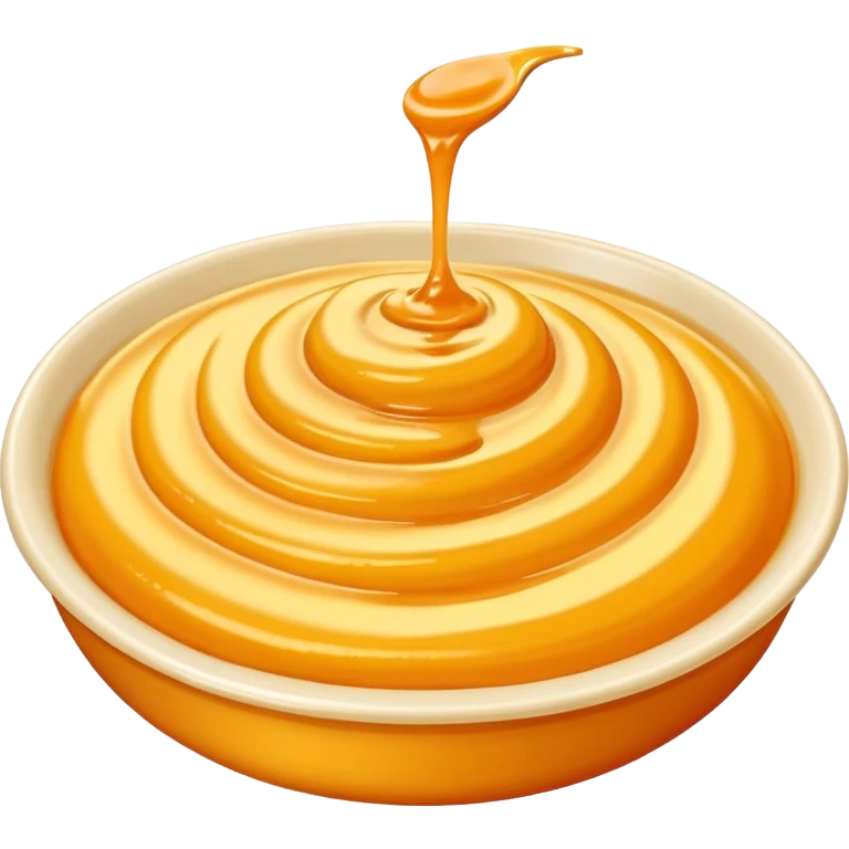 small swirl or dollop of rich yellow-orange sauce with creamy velvety texture, warm golden tones, glossy surface with subtle ridges and soft peaks, suggesting depth and spice, soft lighting, subtle shadows, emoji scale emoji