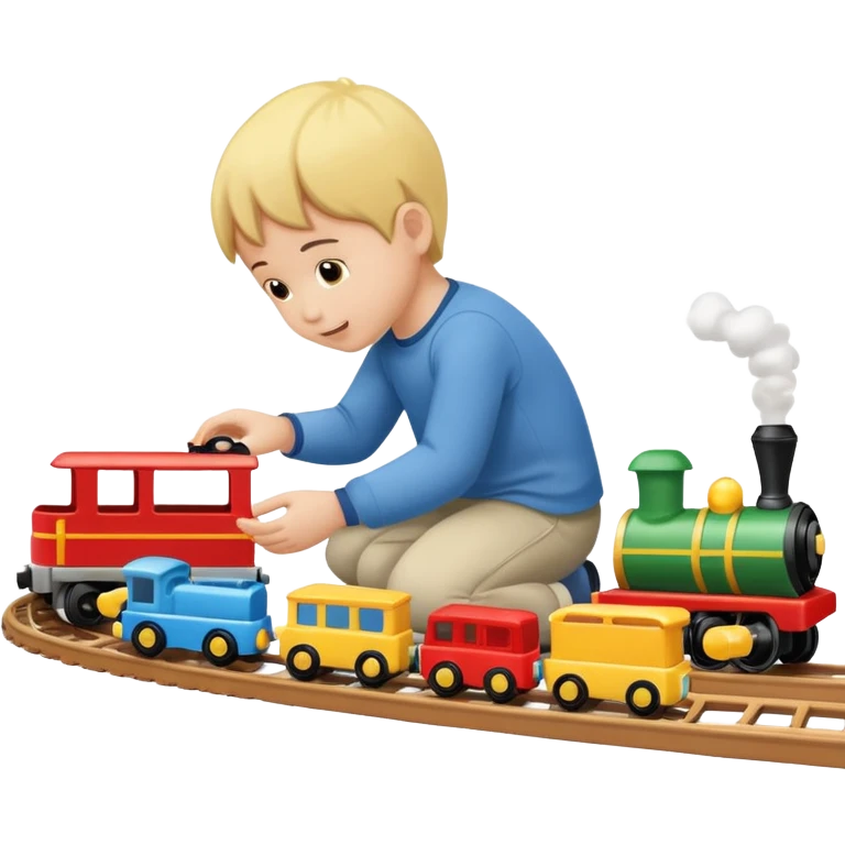child playing with both toy cars and trains emoji