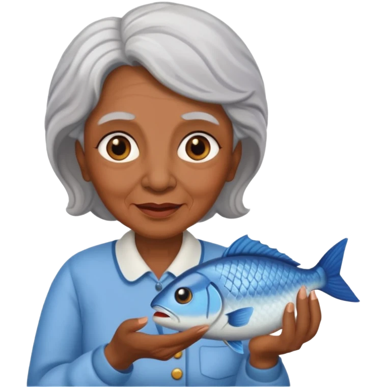 Elderly woman with brown skin and a fish in her hand emoji