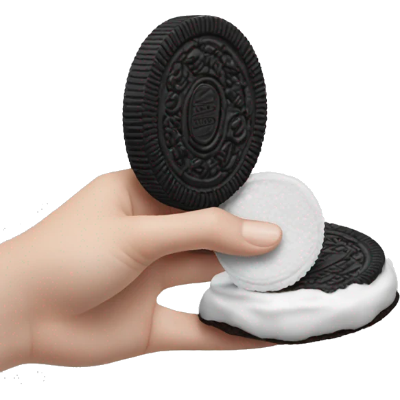 A foot holding an oreo cookie emoji